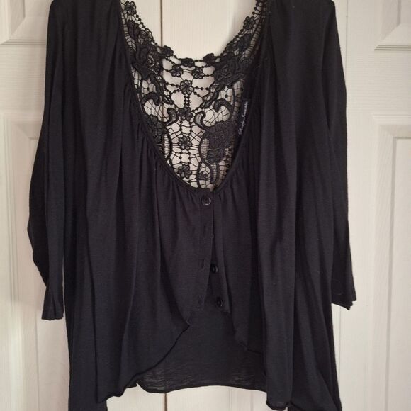 🌟🌟3/$15 Black Layering Light Jacket with Lace Back Size XXL - Picture 2 of 4